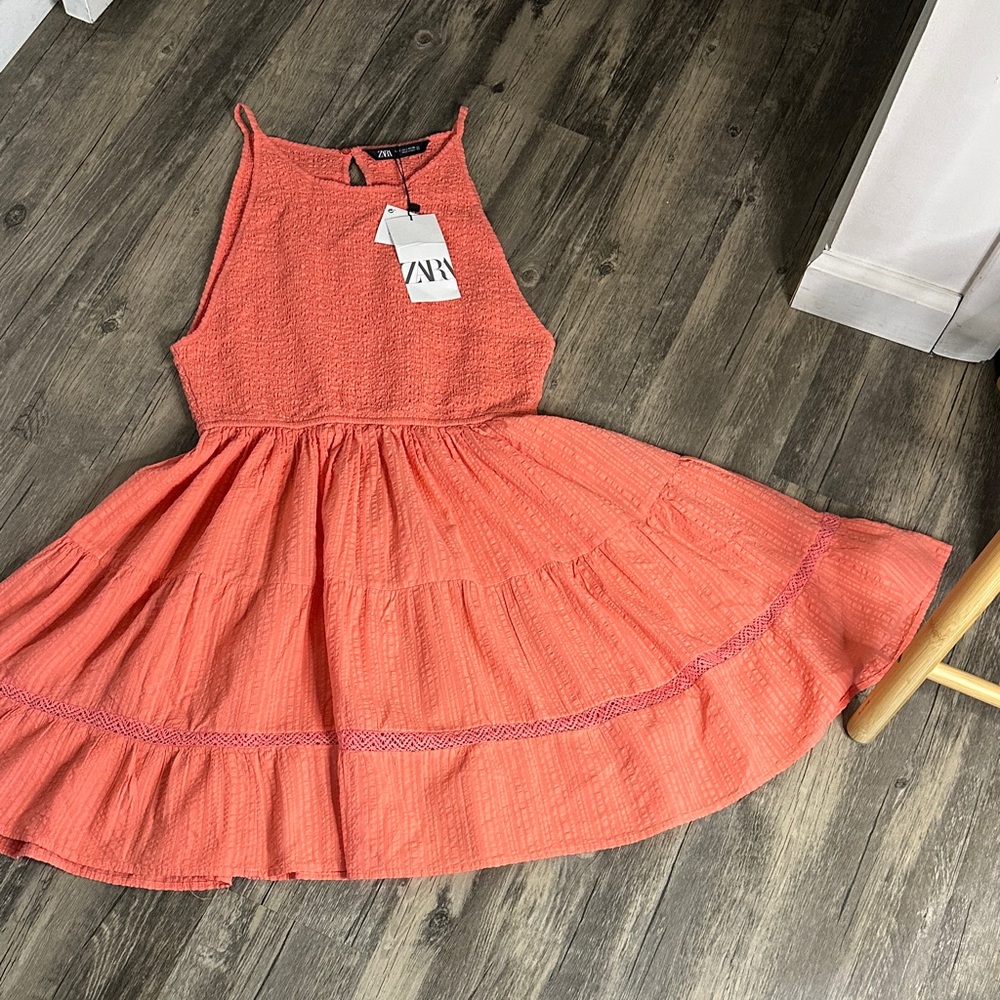 Zara Coral Dress size large - Picture 8 of 12